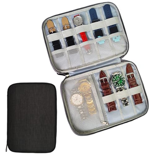 サムコス 時計ストラップバッグ ガジェットポーチ 腕時計ハンド ベルト 収納ケース アクセサリーケース 小物入れ ポーチ メンズ 配線アクセサリー 出張 旅行 便利 多用途収納バッグ (ブラック)